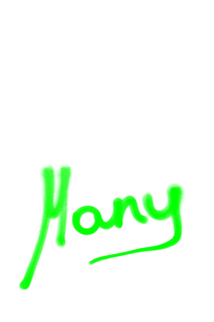Manys Name in grüner Sprühfarbe.
