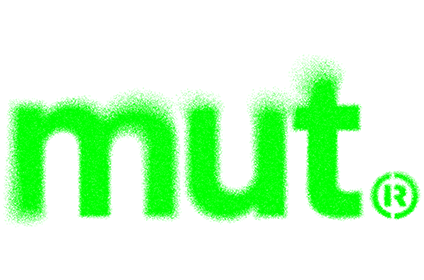 Mut. Logo in grüner Sprühfarbe.